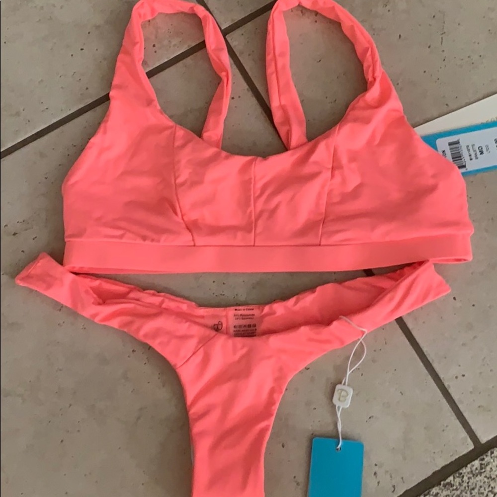 Beach Bunny Neon Coral Pink Bikini Set